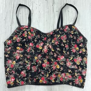 Nameless Black Floral Lace Adjustable Straps Lined Crop Top Shirt Medium